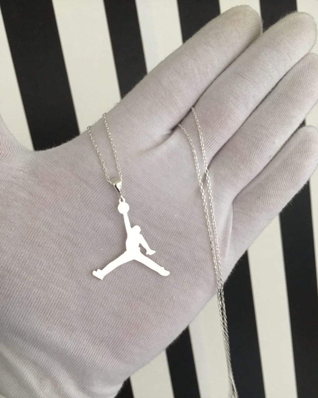 Sterling Silver Michael Jordan Necklaceair Jordan Etsy