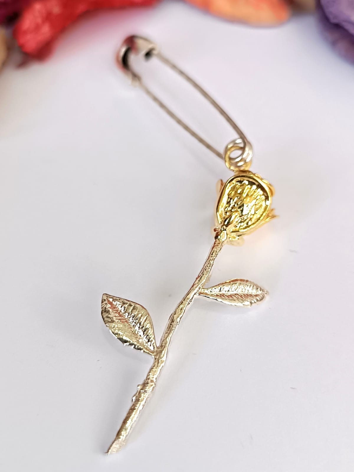 Single Rose Pin Drop Earringsafety Pin Earringrose Etsy