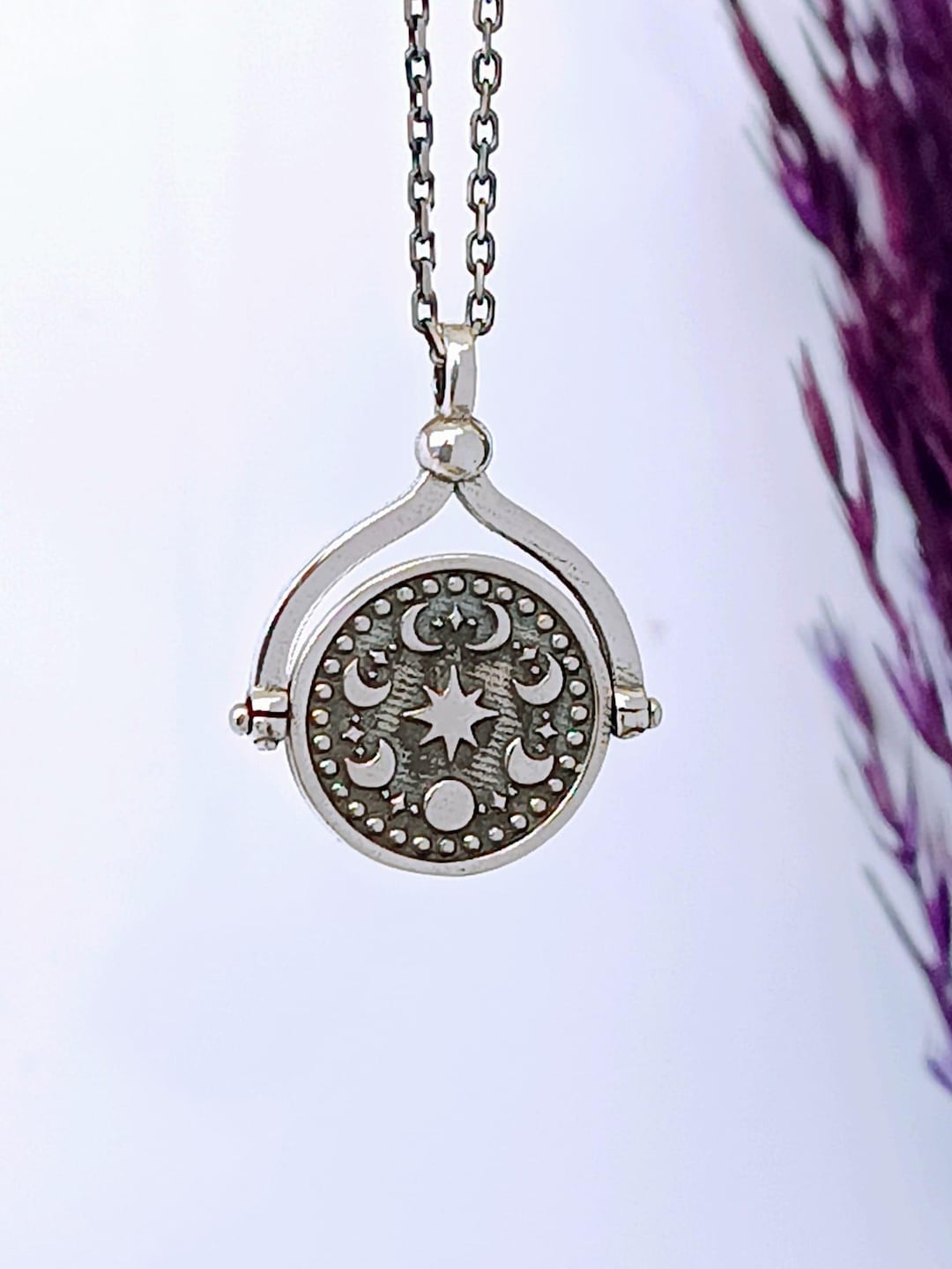 Sterling Silver Celestial Moon Phases Spinner Necklace ,ouroboros ...