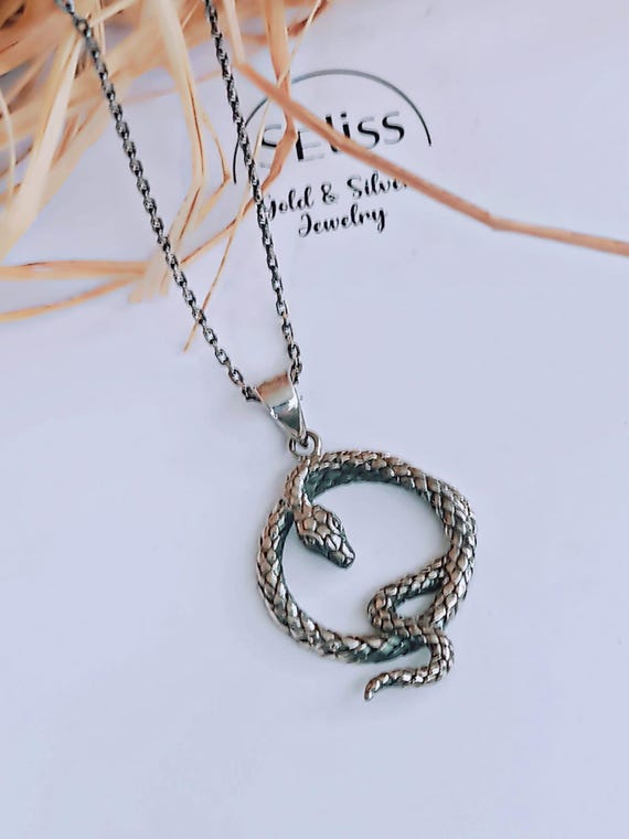 YAFEINI Collana Serpente Mezzaluna In Argento 925 – Nero Gotico Punk Regalo Donna