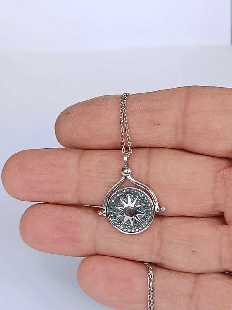 Sterling Silver Sun and Moon Rotating Pendant Necklace - Etsy