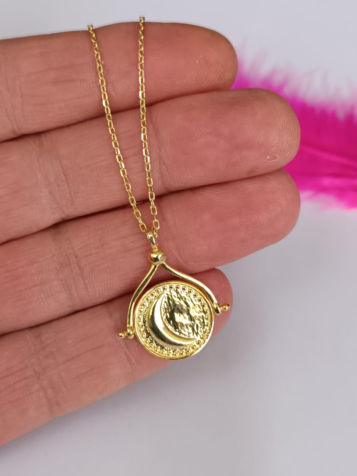 Sterling Silver Sun and Moon Rotating Pendant Necklace - Etsy