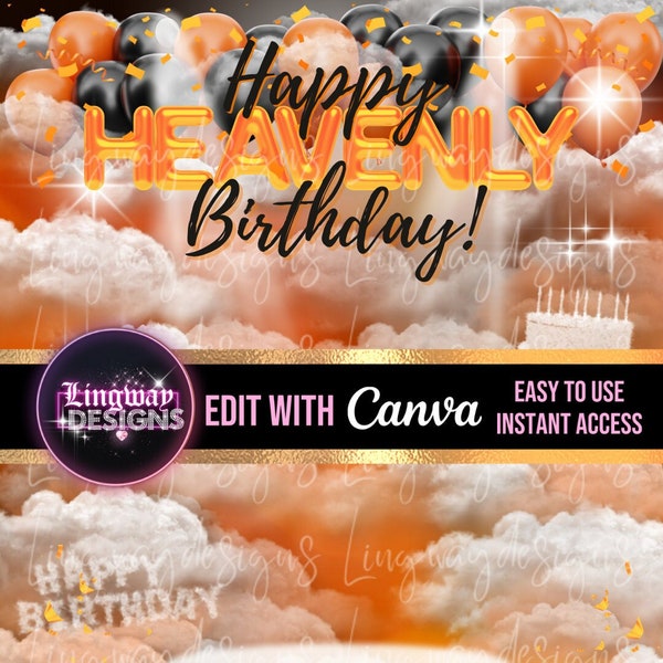 Orange Black Heavenly Birthday Forever In Our Hearts Angel PNG add words photo rest in peace template for funeral RIP Memorial