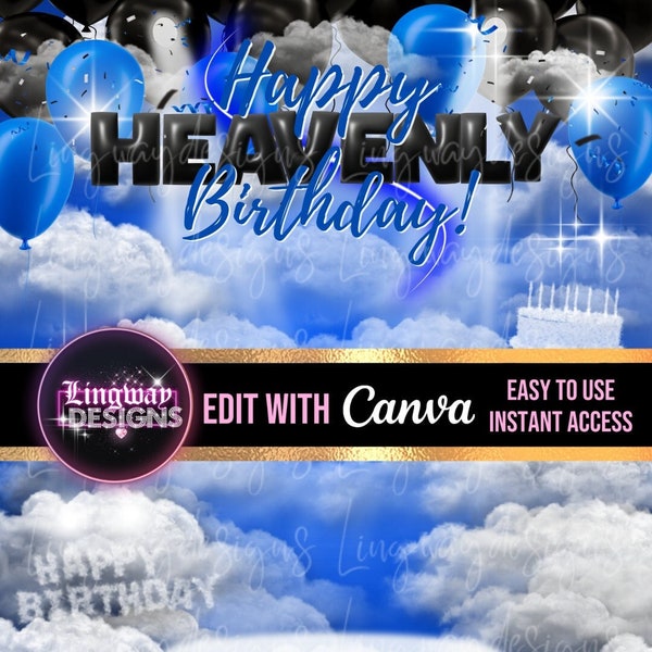 Blue Black Heavenly Birthday Forever In Our Hearts Angel Wings Memorial PNG add photo rest in peace template for funeral RIP Memorial