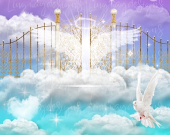 Purple Turquoise Heavens Gate Background Instant Download Forever In Our Hearts PNG add words photo rest in peace for funeral RIP Memorial