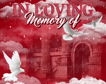 Red Sky Heaven In Loving Memory Forever In Our Hearts Memorial PNG add photo rest in peace template for funeral RIP Memorial