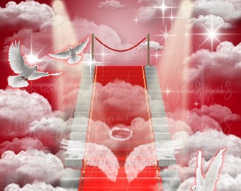 Red Carpet Heavens Gate Angel Memorial Instant Download PNG add photo rest in peace template for funeral RIP memorial