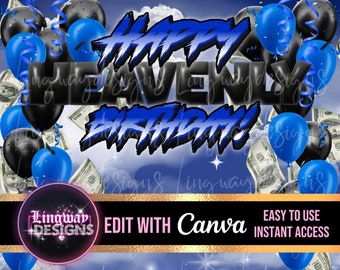 Blue Money Heaven Sky Happy Heavenly Birthday Memorial PNG add photo rest in peace template for funeral RIP Background