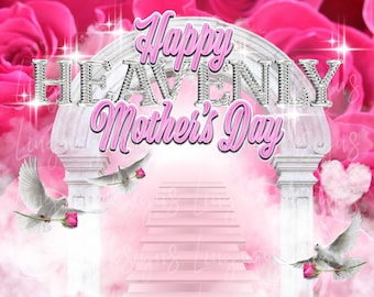 Pink Sky Silver Heavenly Mothers Day Heavens Stairway Memorial Background PNG add photo rest in peace template for funeral RIP Memorial