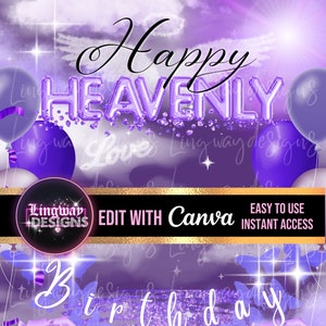 Purple Heavens Gate Angel Happy Birthday Memorial PNG add photo rest in peace template for RIP memorial