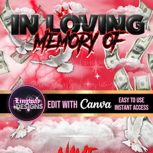 Red Money Heavens Gate In Loving Memory Forever In Our Hearts Angel PNG add words photo rest in peace template for funeral RIP Memorial