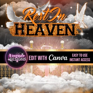 Orange Black Heavens Gate In Loving Forever In Our Hearts Angel Wings Memorial PNG add photo rest in peace template for funeral RIP memorial