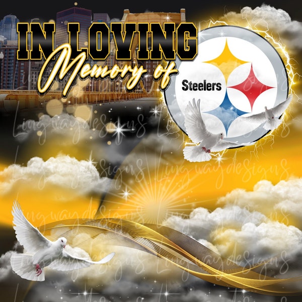 Black Yellow Heaven In Loving Memory Forever In Our Hearts Background Doves Memorial PNG add photo rest in peace template RIP memorial