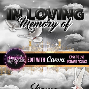 Black White Heavens Gate In Loving Forever In Our Hearts Angel Wings Memorial PNG add photo rest in peace template for funeral RIP memorial