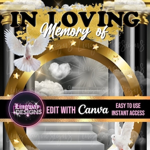 Black Gold Heaven Forever Missing You In Loving Memory Angel Wings Memorial PNG add photo rest in peace template for funeral RIP Memorial