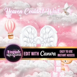 Baby Pink Heaven Couldnt Wait Angel Wings PNG add words photo rest in peace template for funeral RIP Memorial