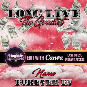 Red Money Heaven Sky Long Live The Greatest Memorial PNG add photo rest in peace template for funeral RIP Background