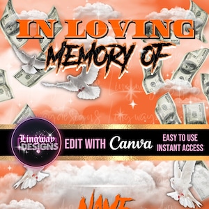 Orange Money Heaven Sky In Loving Memory Memorial PNG add photo rest in peace template for funeral RIP Background