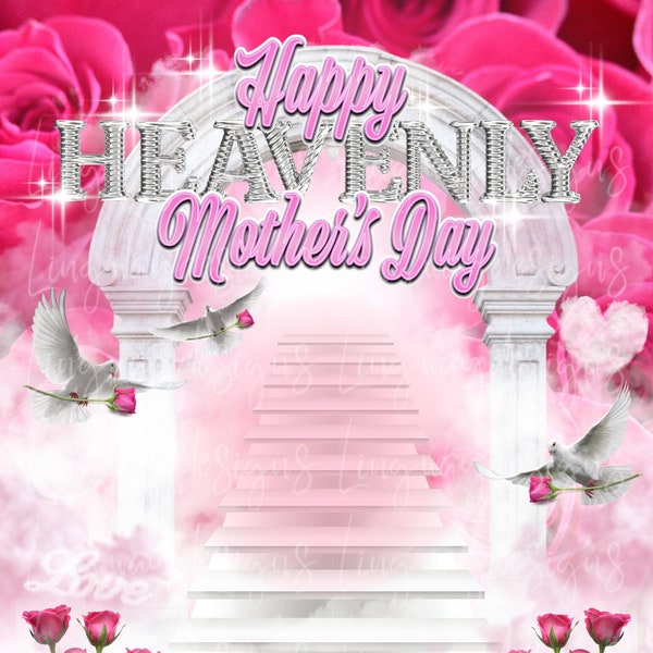 Pink Sky Silver Heavenly Mothers Day Heavens Stairway Memorial Background PNG add photo rest in peace template for funeral RIP Memorial