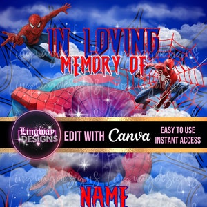 Red Blue Heaven In Loving Memory Forever In Our Hearts Angel PNG add words photo rest in peace template for funeral RIP Memorial