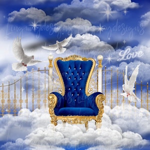 Blue Gold Chair Heavens Gate Forever In Our Hearts Angel Wings Memorial PNG add photo rest in peace template for funeral RIP Memorial