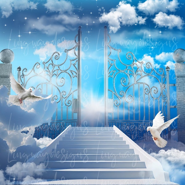 Blue Baby Blue Sky Clouds Heavens Stairway Memorial Background PNG add photo rest in peace template for funeral RIP Memorial