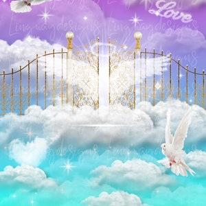 Purple Turquoise Heavens Gate Background Instant Download Forever In Our Hearts PNG add words photo rest in peace for funeral RIP Memorial