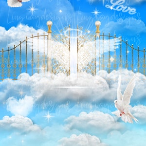 Sky Blue Heavens Gate Background Instant Download Forever In Our Hearts PNG add words photo rest in peace for funeral RIP Memorial