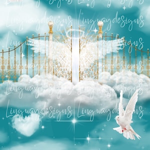Teal Heavens Gate In Loving Memory Forever In Our Hearts Angel Wings Memorial PNG add words photo rest in peace template RIP Memorial