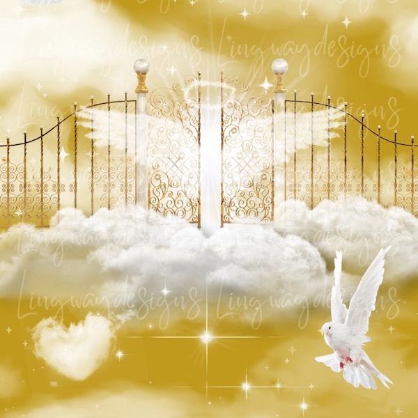 Gold Sky Heavens Gate In Loving Memory Forever In Our Hearts Angel Wings Memorial PNG add photo rest in peace for funeral RIP Memorial