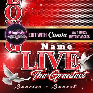 Red Black Long Live The Greatest Memorial PNG add photo rest in peace template for funeral RIP Memorial