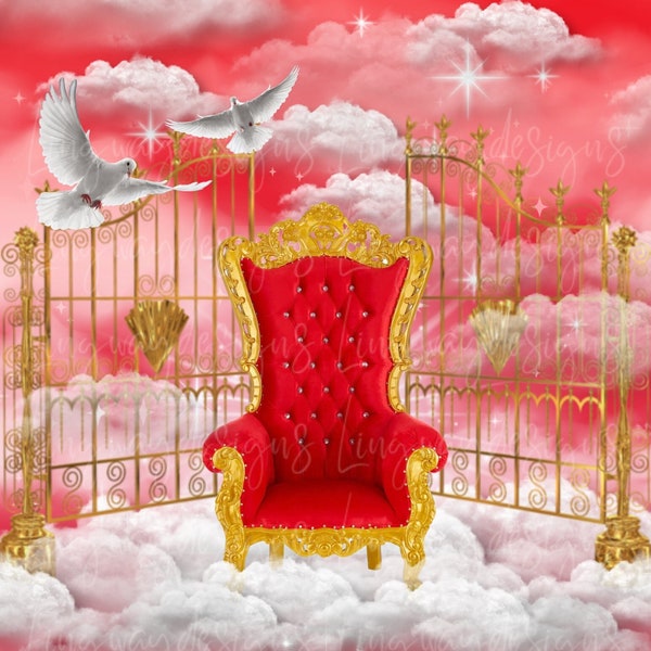 Red Gold Chair Sky Heavens Gate Forever In Our Hearts Angel Wings Memorial PNG add photo rest in peace template for funeral RIP Memorial