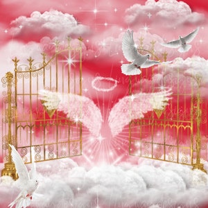 Red Sky Gold Heavens Gate Angel Wings Memorial PNG Add Photo Rest in ...