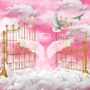 Pink Sky Heaven In Loving Memory Forever In Our Hearts Angel Wings Memorial PNG add photo rest in peace template for funeral RIP Memorial
