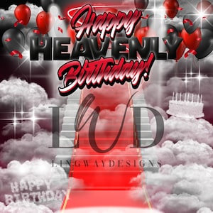 Red Black Heavens Stairway Happy Heavenly Birthday Memorial Background PNG add photo rest in peace for funeral RIP memorial
