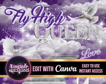 Purple Silver Fly High Queen Heaven Angel Memorial PNG add photo rest in peace template for funeral RIP Memorial