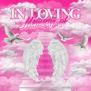 Pink Heavens Stairway In Loving Memory Angel Wings Memorial-achtergrond PNG-sjabloon voor foto rust in vrede toevoegen voor begrafenis RIP Memorial