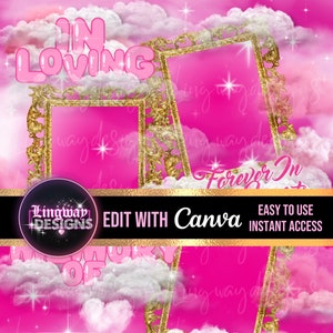Pink Sky Gold Frames In Loving Memory Forever In Our Hearts Heavens Gate Memorial PNG add photo rest in peace template funeral RIP memorial