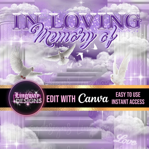 Lavender Purple Heavens Gate In Loving Memory Forever In Our Hearts Angel Wings PNG add photo rest in peace template funeral RIP memorial