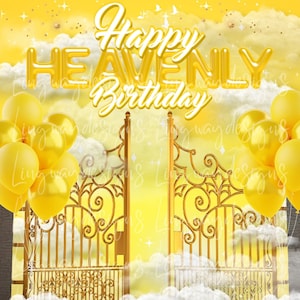 Yellow Heavenly Birthday Forever In Our Hearts Angel PNG add words photo rest in peace template for birthday RIP Memorial