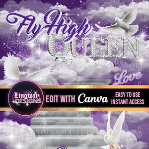 Purple Silver Fly High Queen Heaven Angel Memorial PNG add photo rest in peace template for funeral RIP Memorial