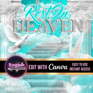 Teal Silver Rest In Heaven Loving Forever In Our Hearts Angel Wings Memorial PNG add photo rest in peace template funeral RIP Memorial