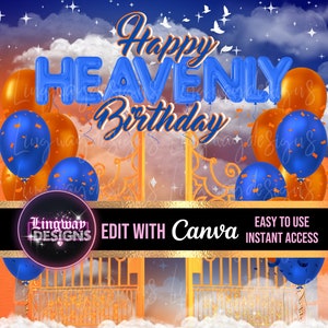 Orange Blue Heavenly Birthday In Loving Memory Forever In Our Hearts Angel PNG add words photo rest in peace template RIP Memorial