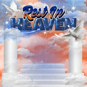 Escalera del Cielo Azul Naranja Descanse en el Cielo Fondo Memorial PNG agregar foto descanse en paz plantilla para funeral RIP Memorial