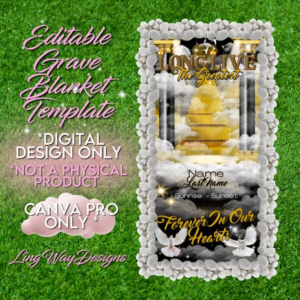 Gold 24k Heaven Stairs Long Live The Greatest Grave Blanket Editable Template add photo PNG Rest In Peace RIP Cemetery Memorial