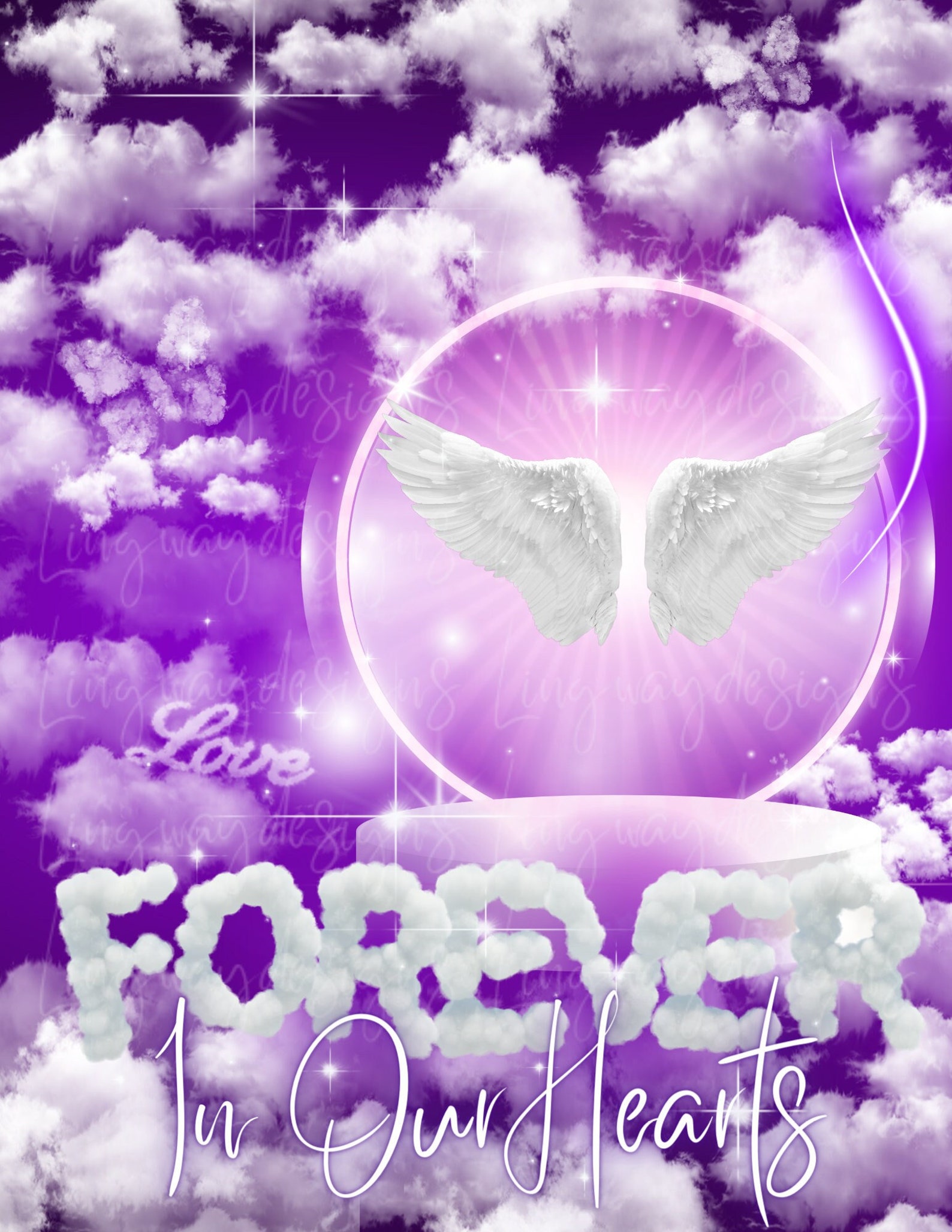 Purple Forever in Our Hearts Heaven Angel Wings Memorial PNG - Etsy