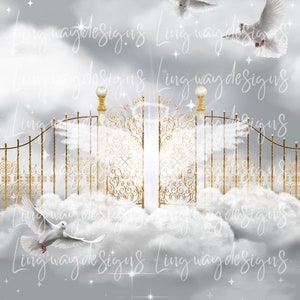 Light Gray Heavens Gate In Loving Memory Forever In Our Hearts Angel Wings Memorial PNG add photo rest in peace for funeral RIP Memorial