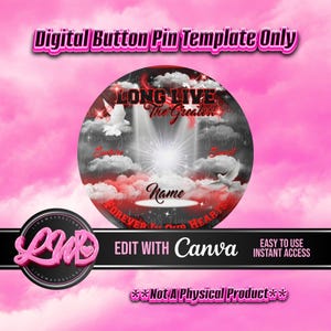Red Black Grey Sky Long Live The Greatest Template Memorial Button Pin Background Funeral Button Funeral Favors RIP PNG Add Photo