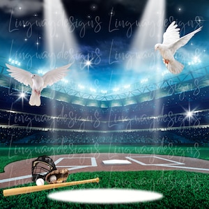 Baseball Heaven In Loving Memory Forever In Our Hearts Angel Memorial PNG add word photo repose en paix modèle pour les funérailles RIP Memorial