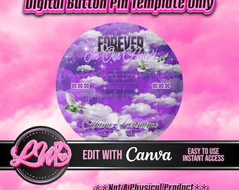 Purple Black Heaven Stairway Forever in Our Hearts Template Memorial Button Pin Background Funeral Button Funeral Favors RIP PNG Add Photo